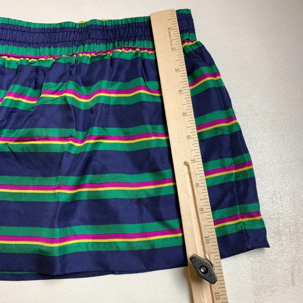 Ralph Lauren Silk Skirt Girls 3T Navy Blue Green Striped Elastic Waist‎ Preppy